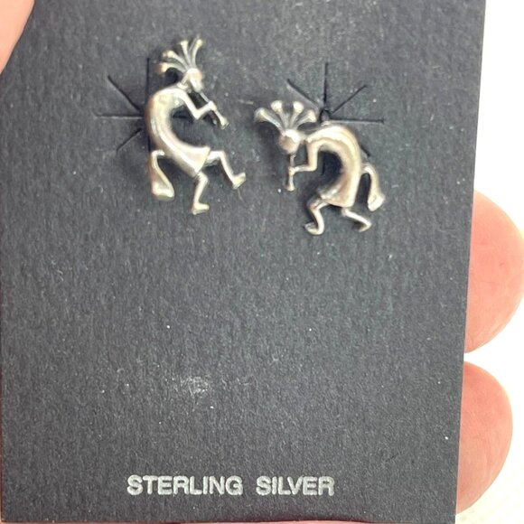 Sterling Silver Kokopelli Southwest Tribal Native American Stud Earrings Vintage - Picture 5 of 6
